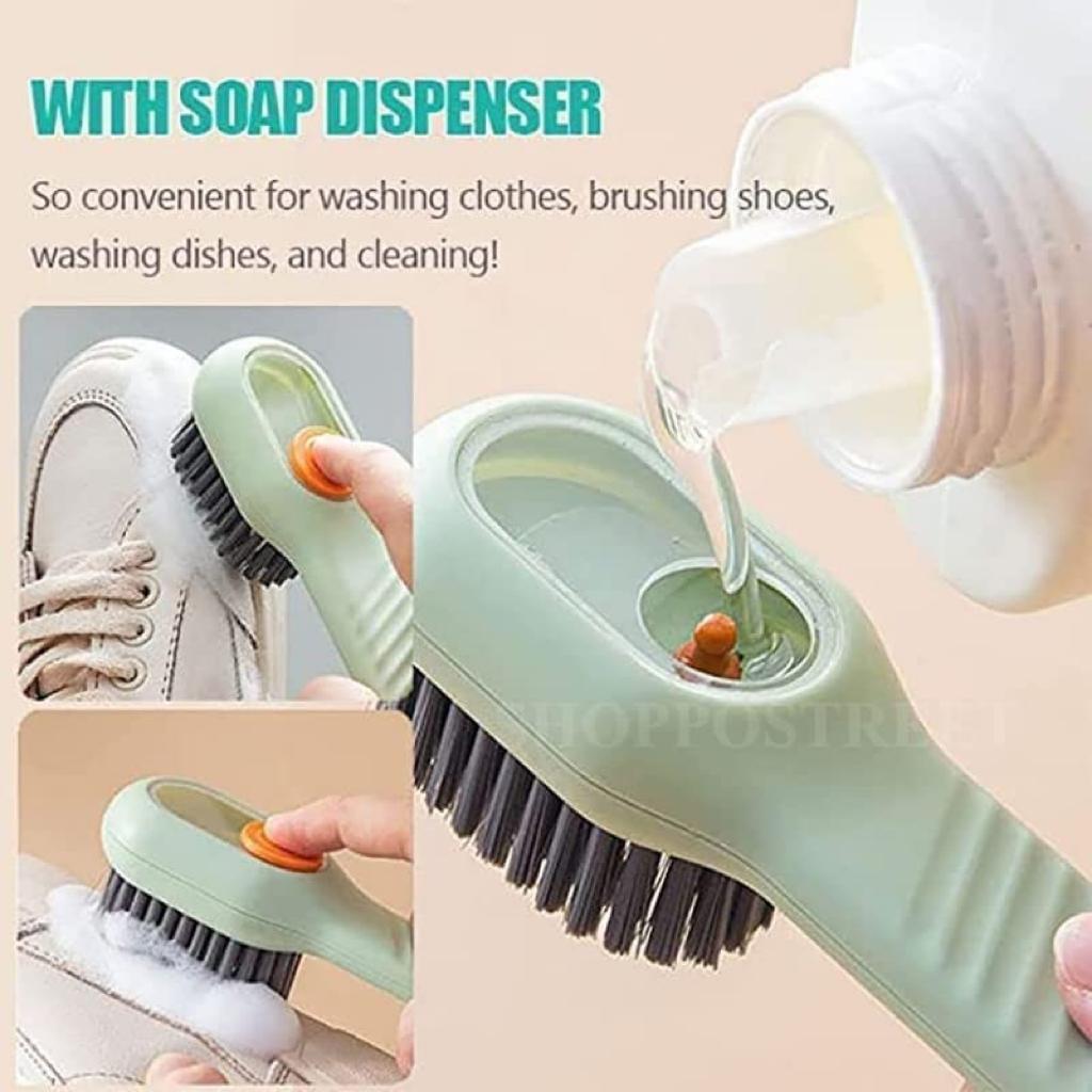DripScrub - Soap Dispensing Cleaning Brush with Handle Scrubbing Reusable Washing Shoe Brush for Shoes Clothes Cleaning (Pack of 1)